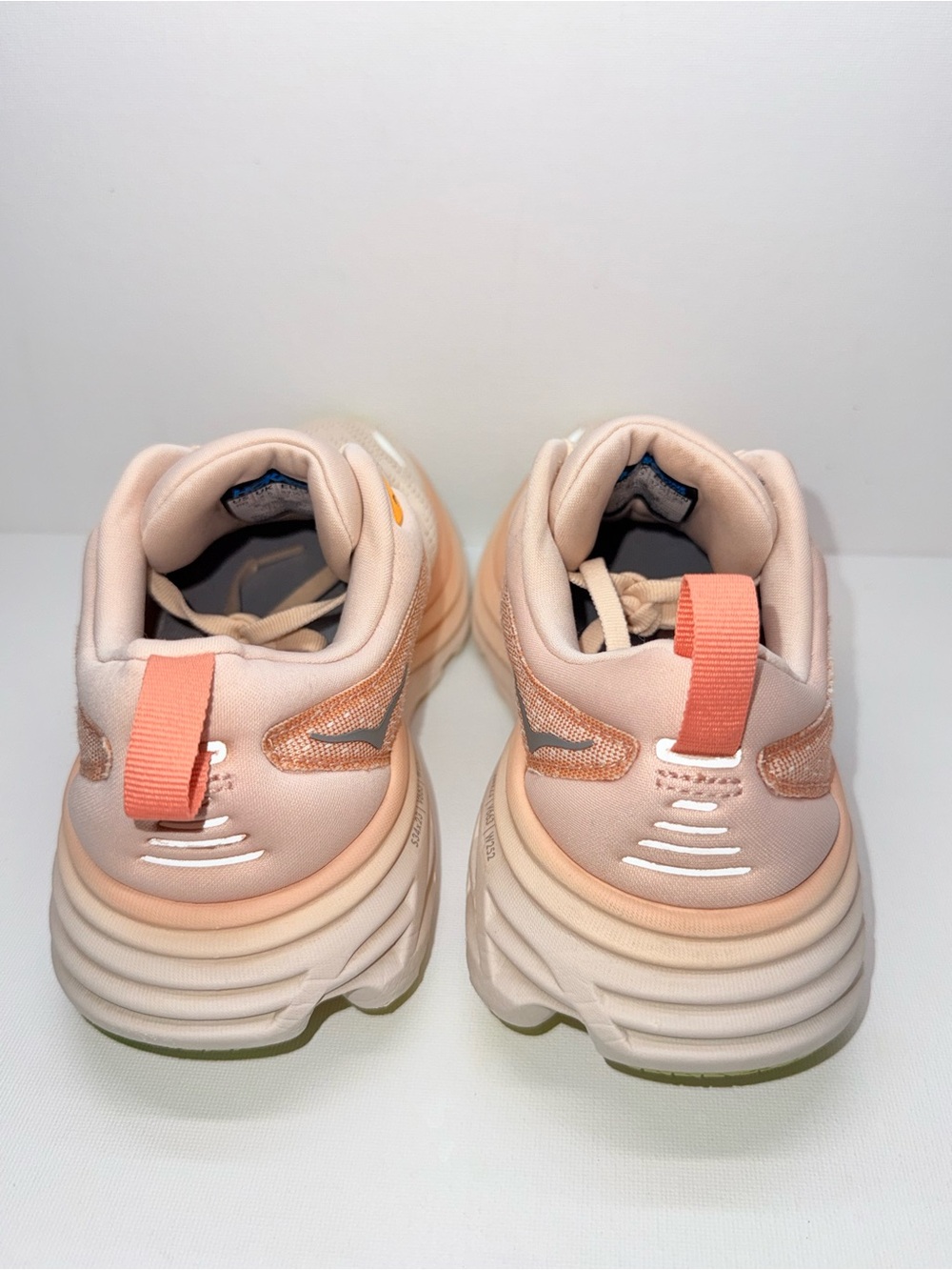 Hoka One One Bondi 8 Women's Running Shoes - Peach with Coral & Lime Accents - Picture 5 of 7
